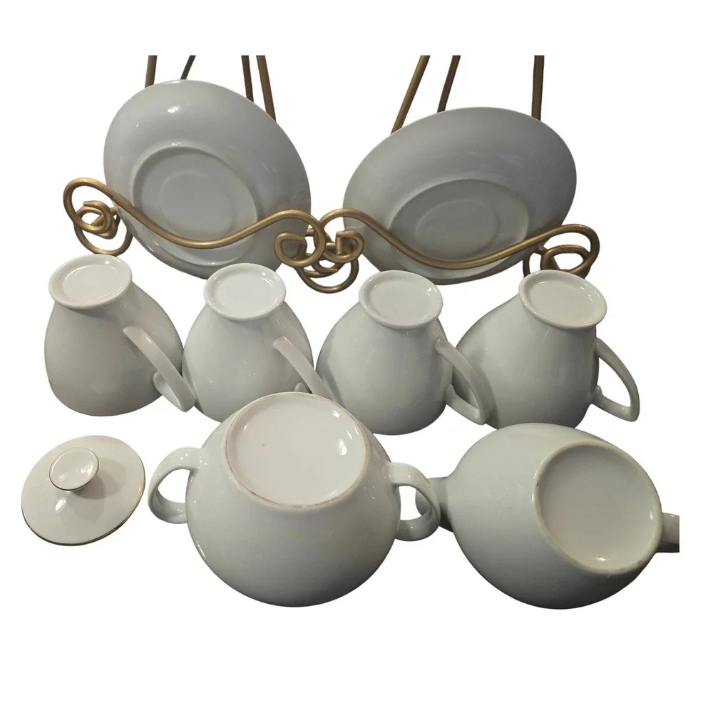Vintage White Porcelain‎ Golden Wheat Tea Set Sugar Creamer 4 Cups 2 Saucers